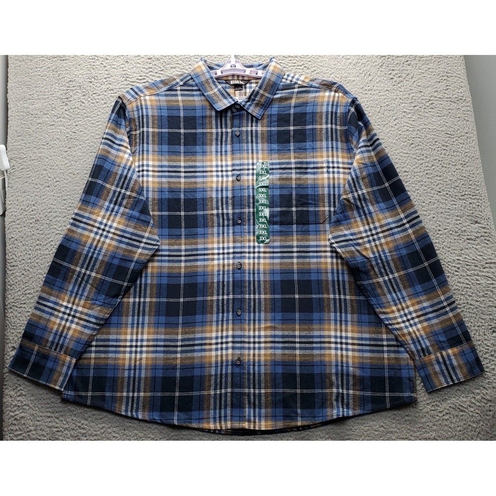 Eddie‎ Bauer Flannel Shirt Mens 3XL Multi Plaid Relaxed Open Fit Collar EB008604